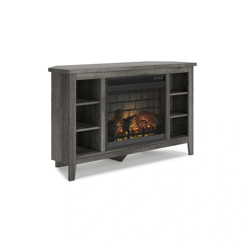 48" Corner TV Stand with Electric Fireplace - Gray Finish
