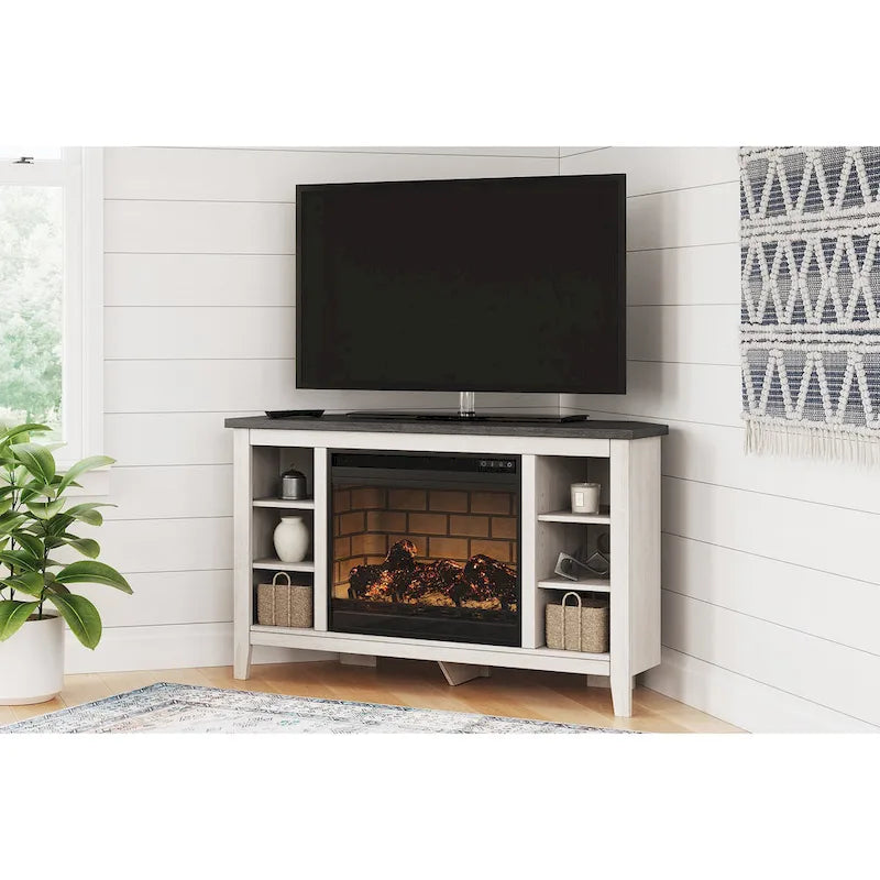 48" Corner TV Stand with Electric Fireplace - Gray Finish