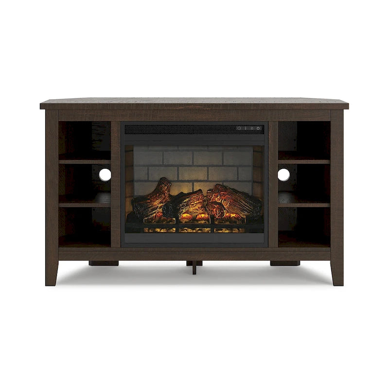 48" Corner TV Stand with Electric Fireplace - Gray Finish