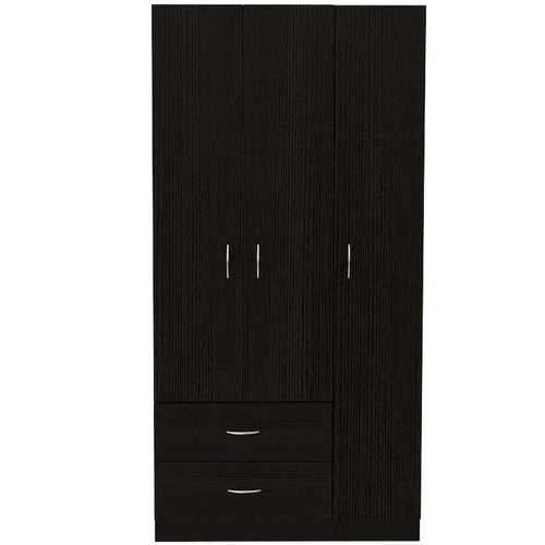 3-Door Armoire with 2 Drawers - Light Oak & Black