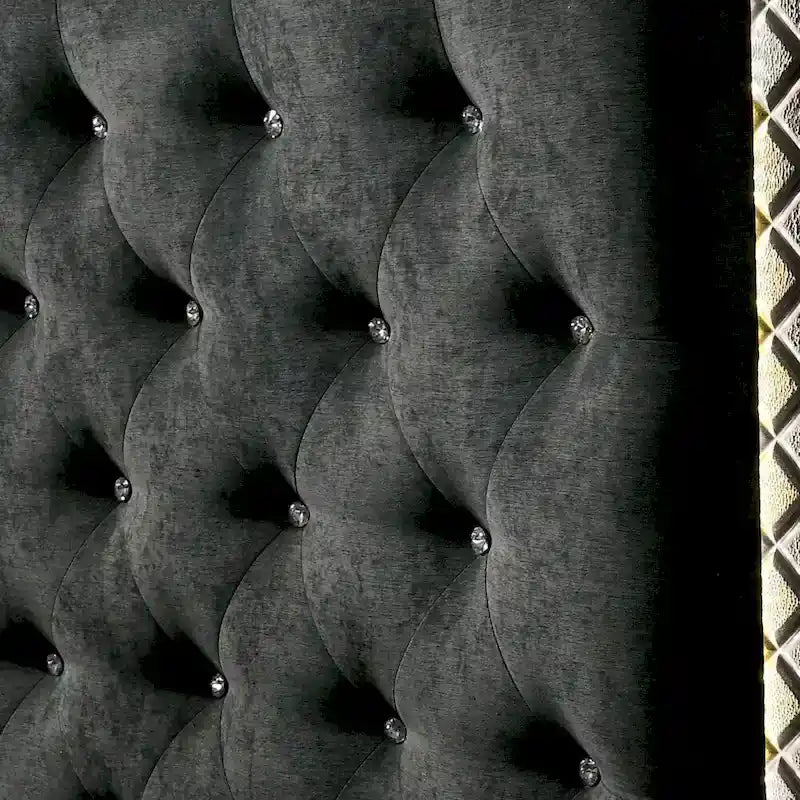 Grey Fabric Tufted LED Bed with Diamond Pattern - Queen/King