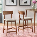 Walnut Counter Stool Set - Wheat Linen Upholstery - 26" Height - Set of 2