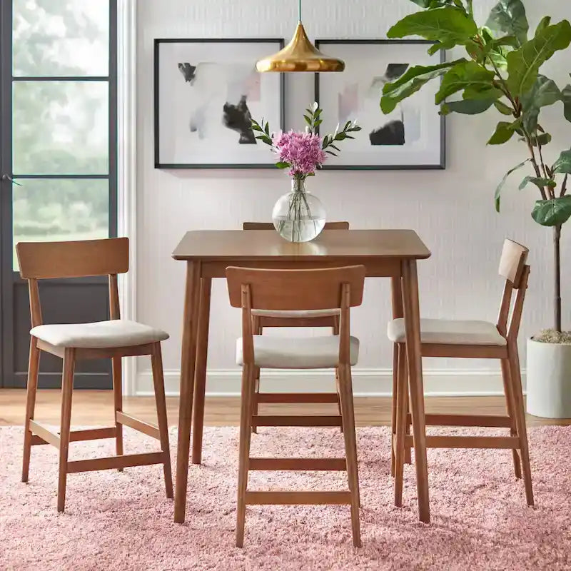 Walnut Counter Stool Set - Wheat Linen Upholstery - 26" Height - Set of 2
