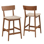 Walnut Counter Stool Set - Wheat Linen Upholstery - 26" Height - Set of 2