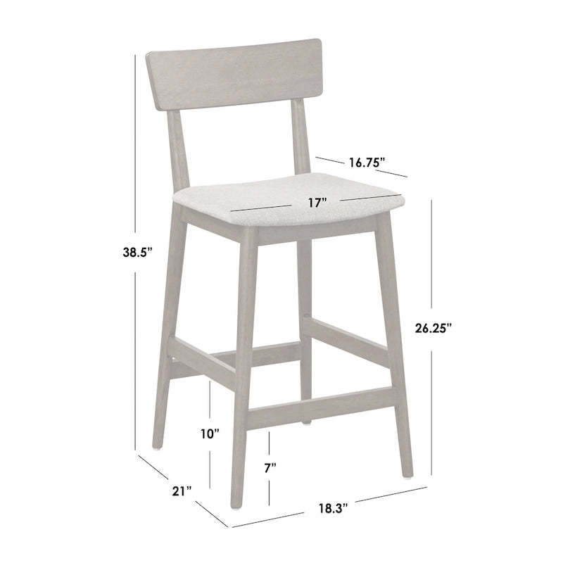 Walnut Counter Stool Set - Wheat Linen Upholstery - 26" Height - Set of 2