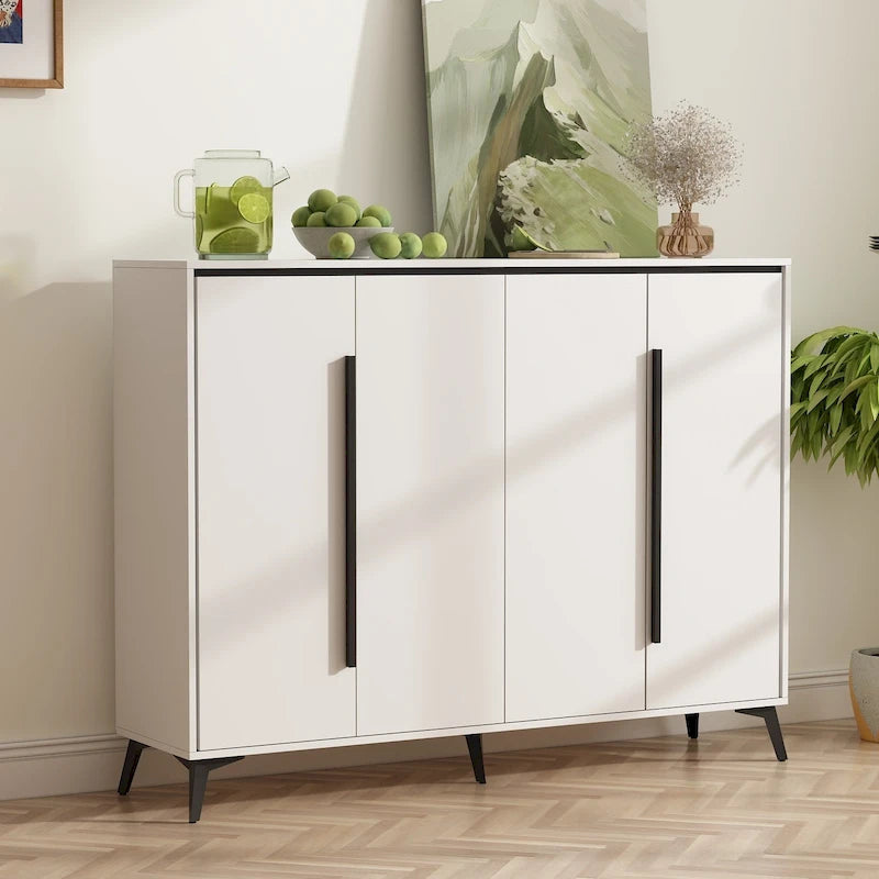 White 4-Door Shoe Storage Cabinet with Adjustable Shelves