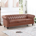 Brown Faux Leather Chesterfield Sofa - 3 Seater