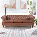 Brown Faux Leather Chesterfield Sofa - 3 Seater