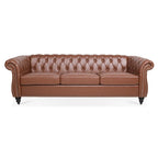 Brown Faux Leather Chesterfield Sofa - 3 Seater