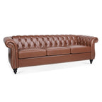 Brown Faux Leather Chesterfield Sofa - 3 Seater