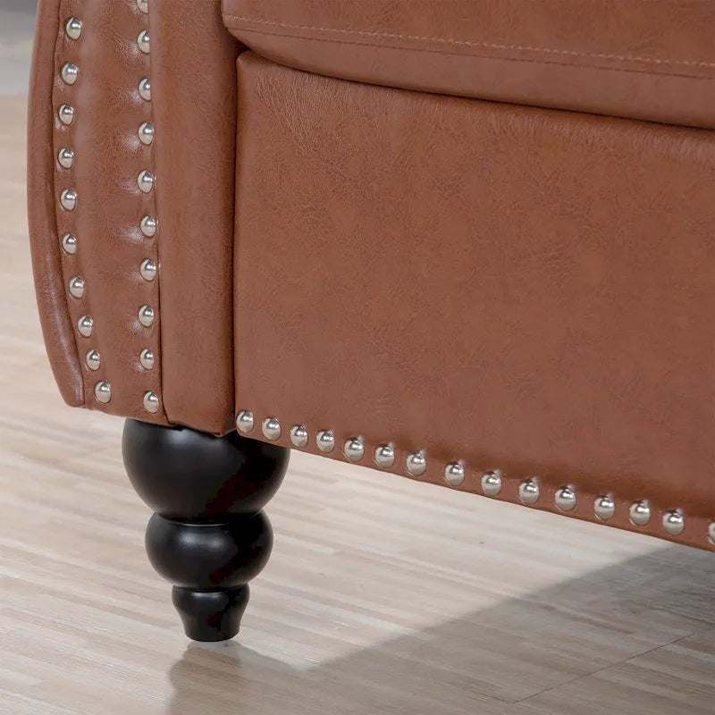 Brown Faux Leather Chesterfield Sofa - 3 Seater