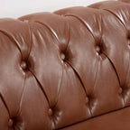Brown Faux Leather Chesterfield Sofa - 3 Seater