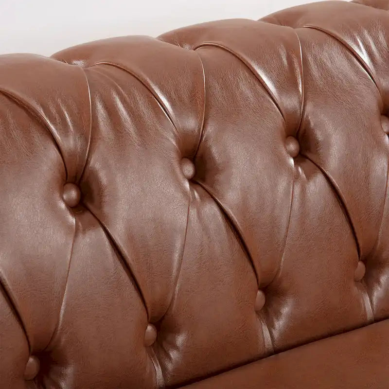 Brown Faux Leather Chesterfield Sofa - 3 Seater