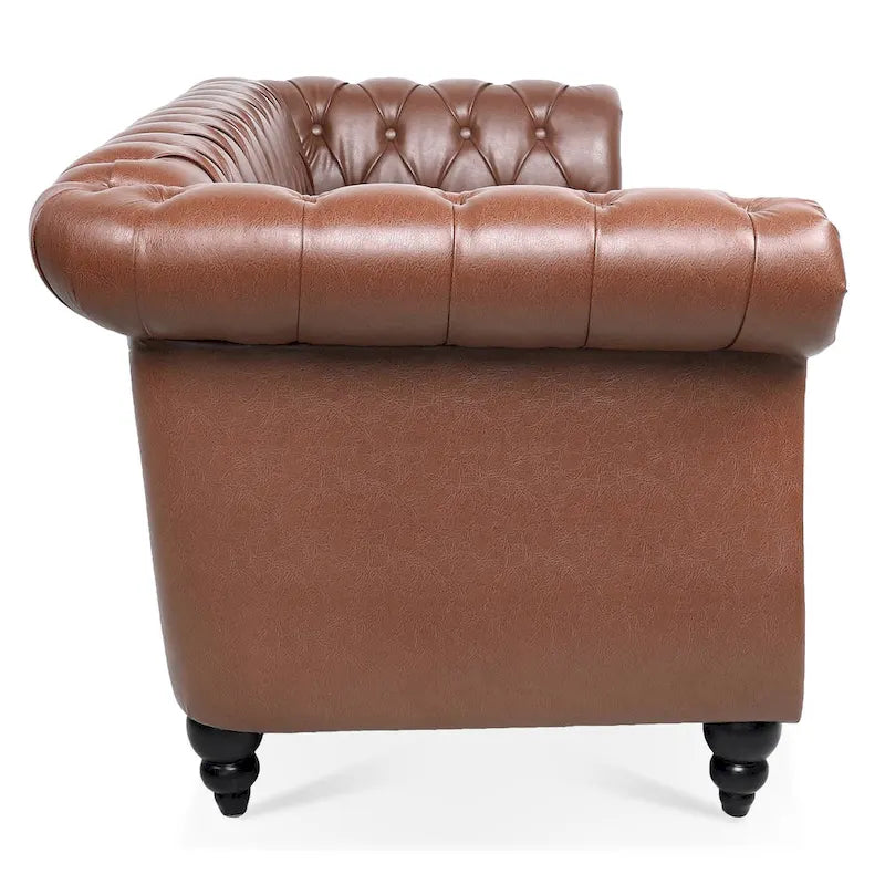 Brown Faux Leather Chesterfield Sofa - 3 Seater