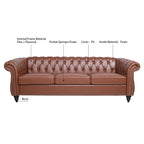 Brown Faux Leather Chesterfield Sofa - 3 Seater
