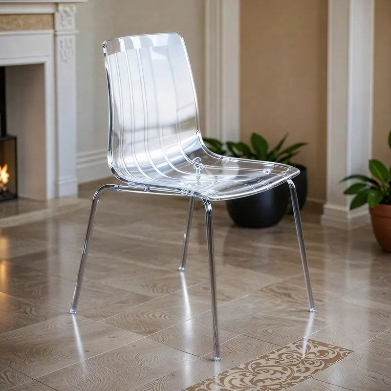Transparent Acrylic Dining Chair with Chrome Legs - Modern Side Chair
