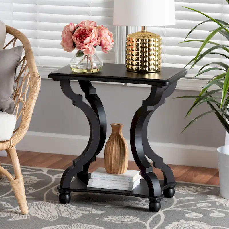 Black/White Wood End Table with Open Shelf
