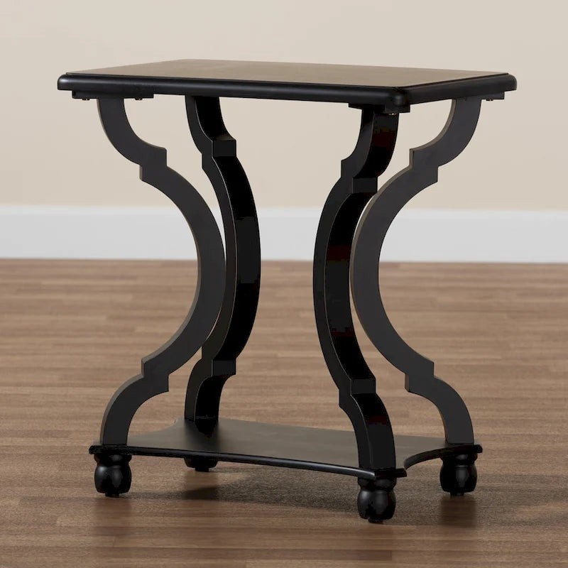 Black/White Wood End Table with Open Shelf