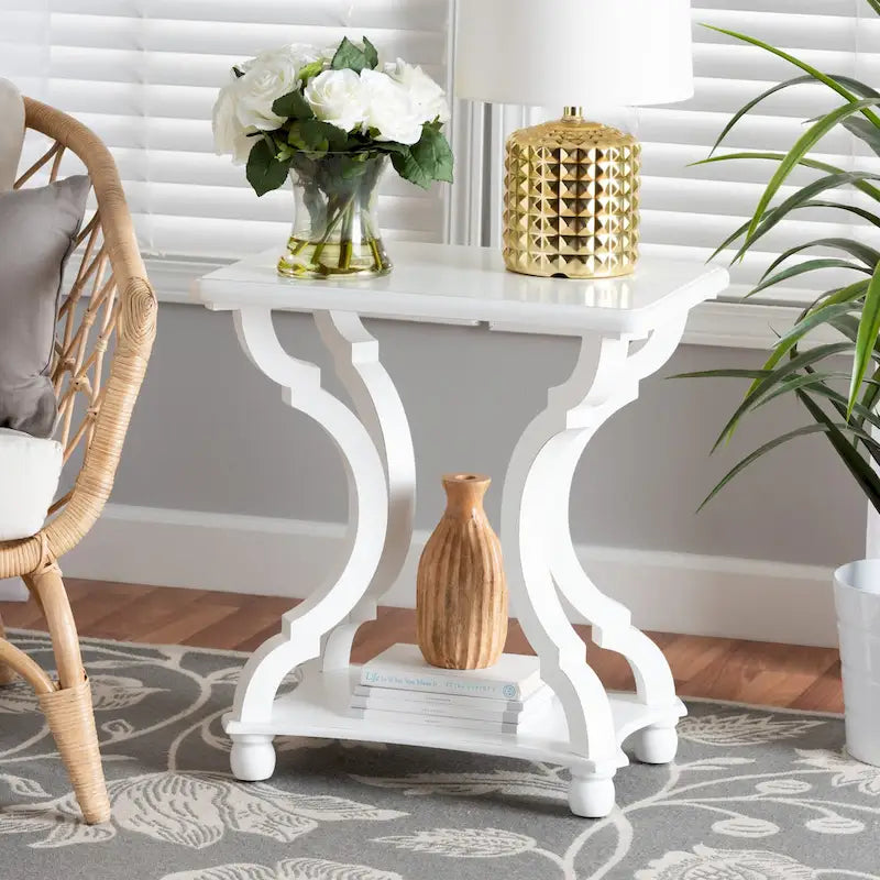 Black/White Wood End Table with Open Shelf