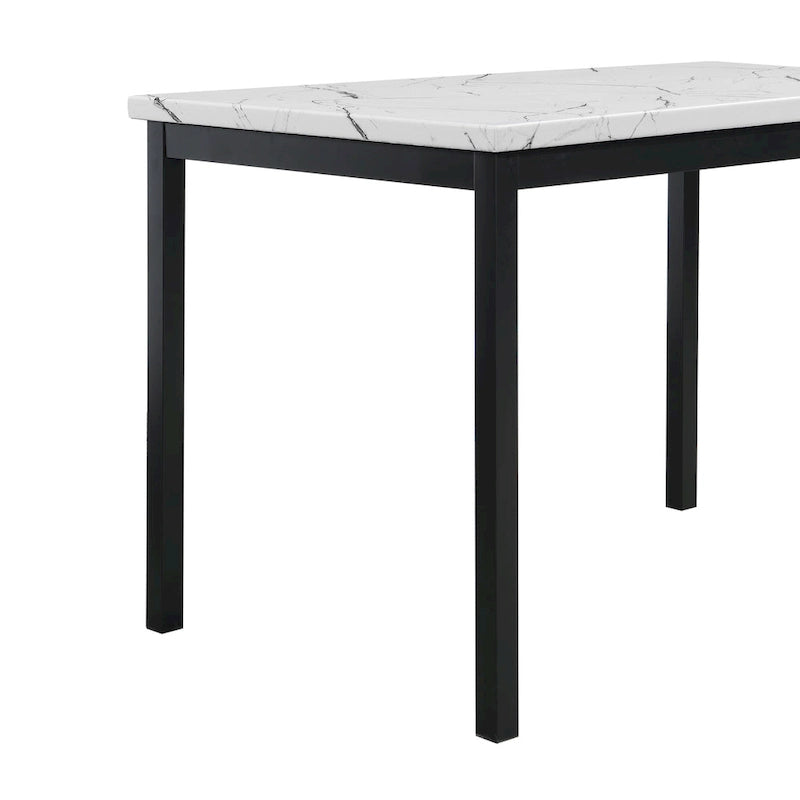 Black Metal Dining Table with Faux Marble Top - 4 Person