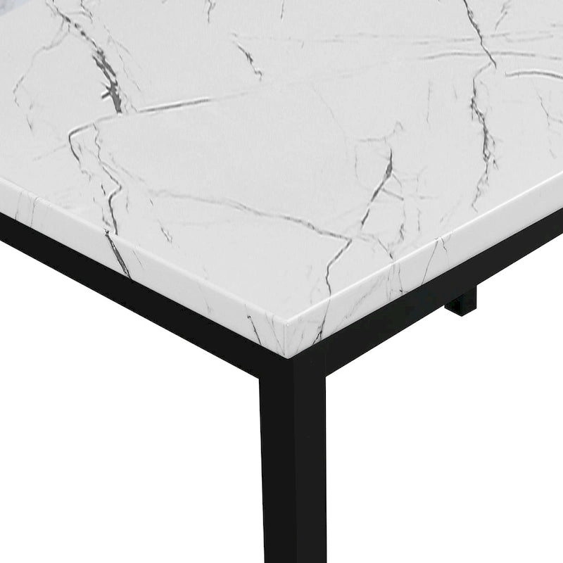 Black Metal Dining Table with Faux Marble Top - 4 Person