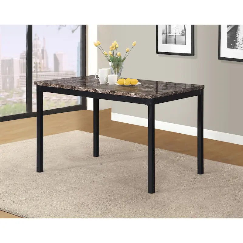 Black Metal Dining Table with Faux Marble Top - 4 Person