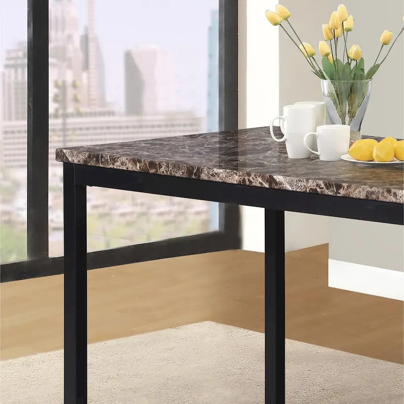 Black Metal Dining Table with Faux Marble Top - 4 Person