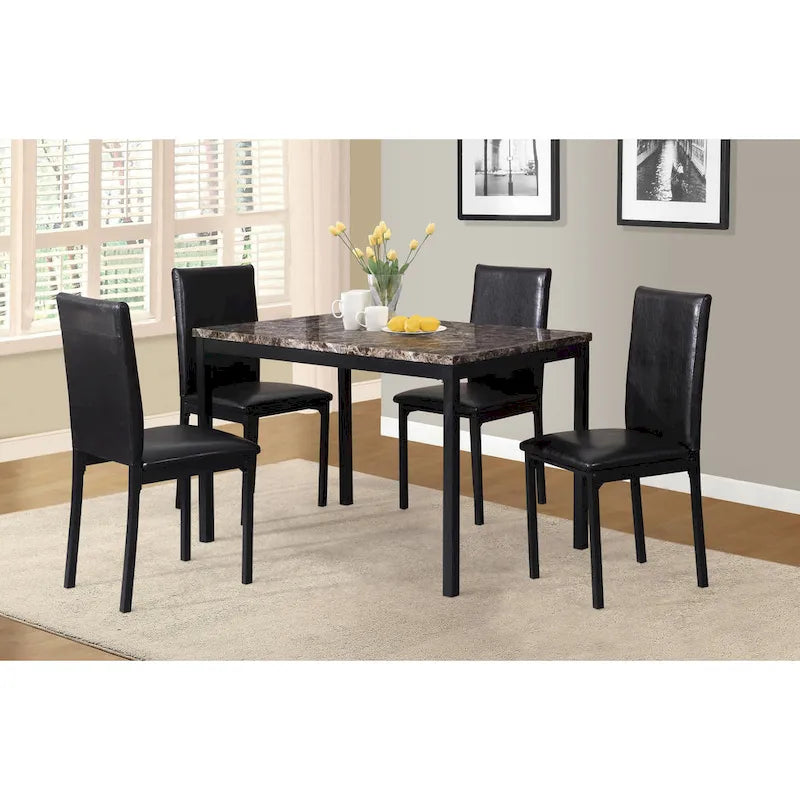 Black Metal Dining Table with Faux Marble Top - 4 Person