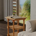 Natural Wood & Cane 3-Shelf Side Table