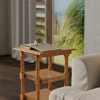 Natural Wood & Cane 3-Shelf Side Table