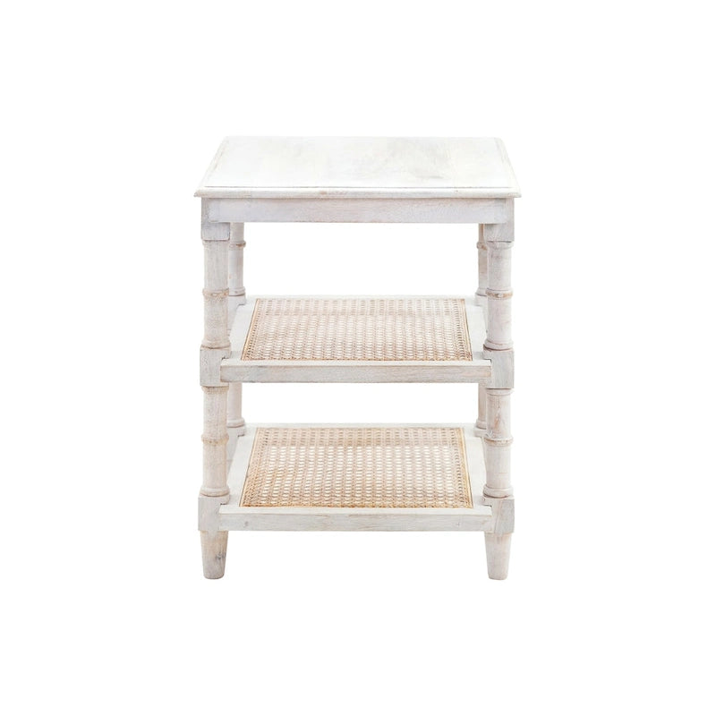 Natural Wood & Cane 3-Shelf Side Table