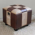 Square Storage Ottoman - Faux Leather - Brown/Chocolate/Patchwork