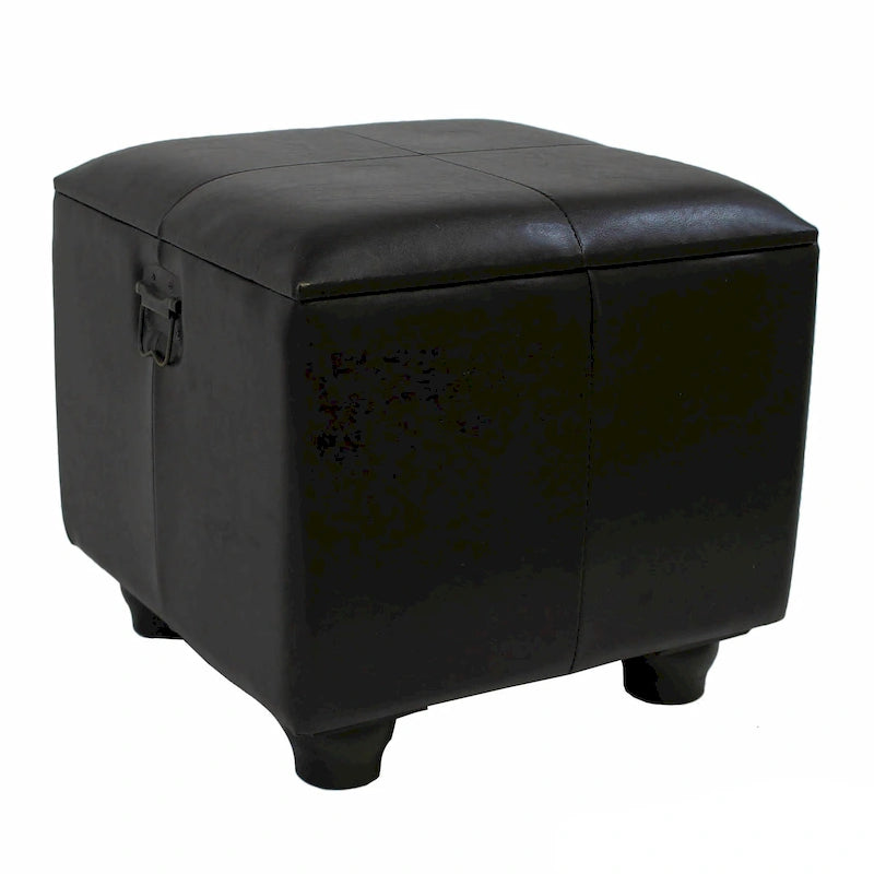 Square Storage Ottoman - Faux Leather - Brown/Chocolate/Patchwork