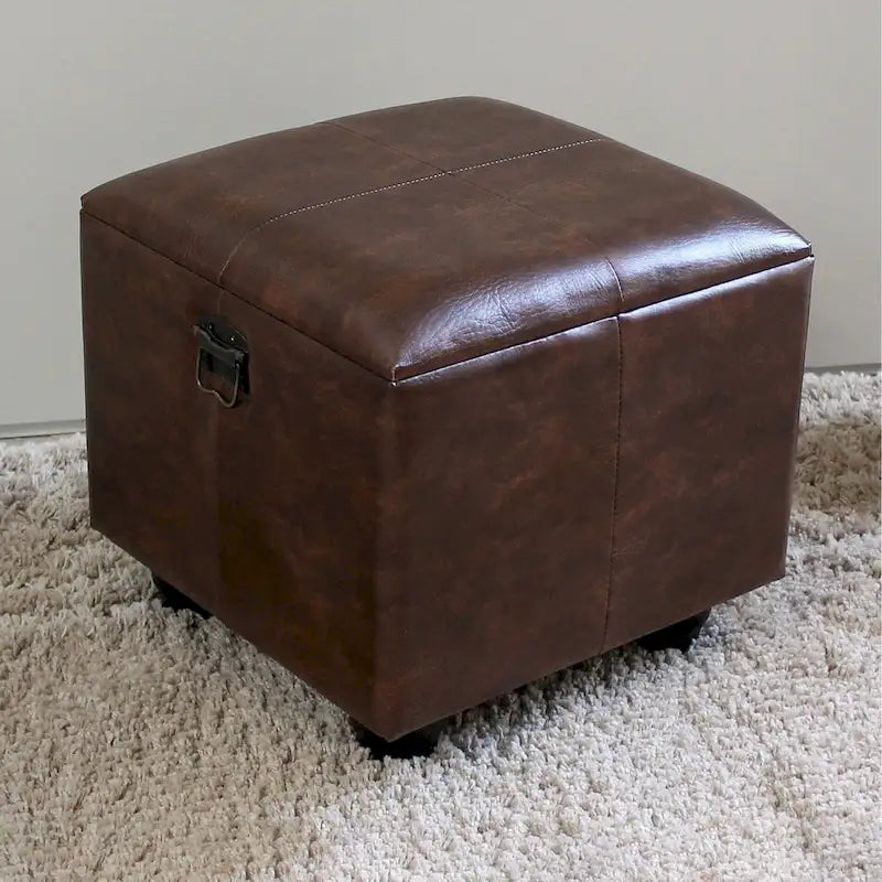 Square Storage Ottoman - Faux Leather - Brown/Chocolate/Patchwork