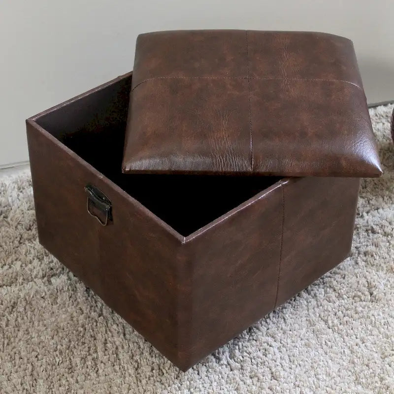 Square Storage Ottoman - Faux Leather - Brown/Chocolate/Patchwork