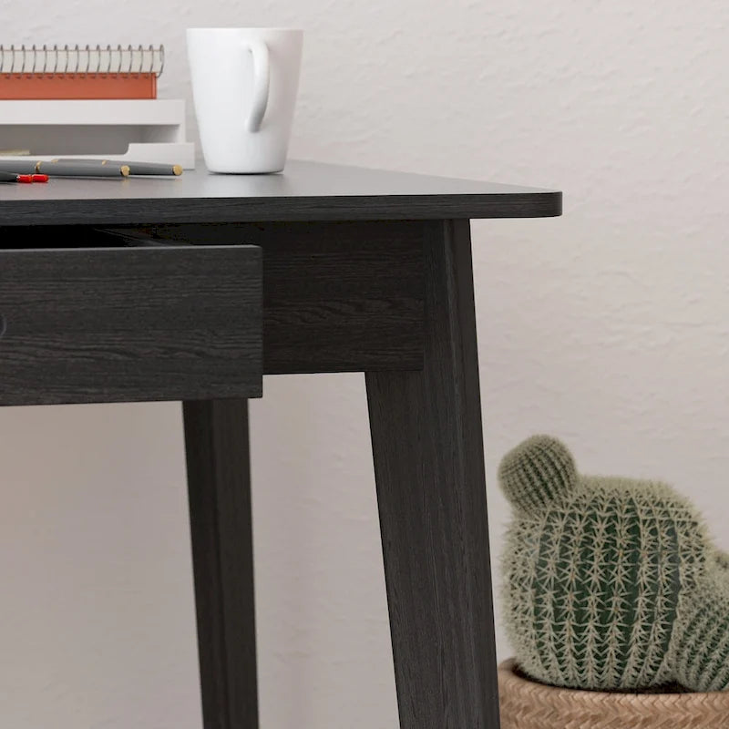 Black Wooden Computer Desk with 2 Drawers - 47 inch Writing Table