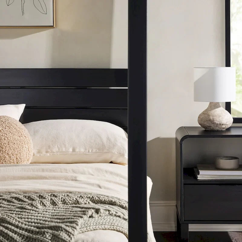 Pine Wood Canopy Full Bed with Slats - Natural Finish