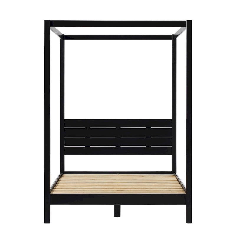 Pine Wood Canopy Full Bed with Slats - Natural Finish
