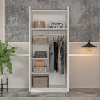 5-Tier Wardrobe Armoire with 2-Door & Hanging Rod - White