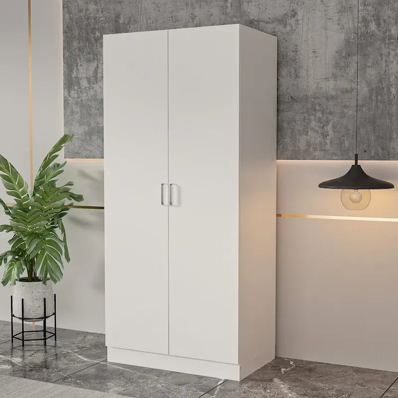 5-Tier Wardrobe Armoire with 2-Door & Hanging Rod - White