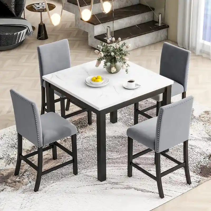 Grey Velvet Counter Height Dining Set for 4