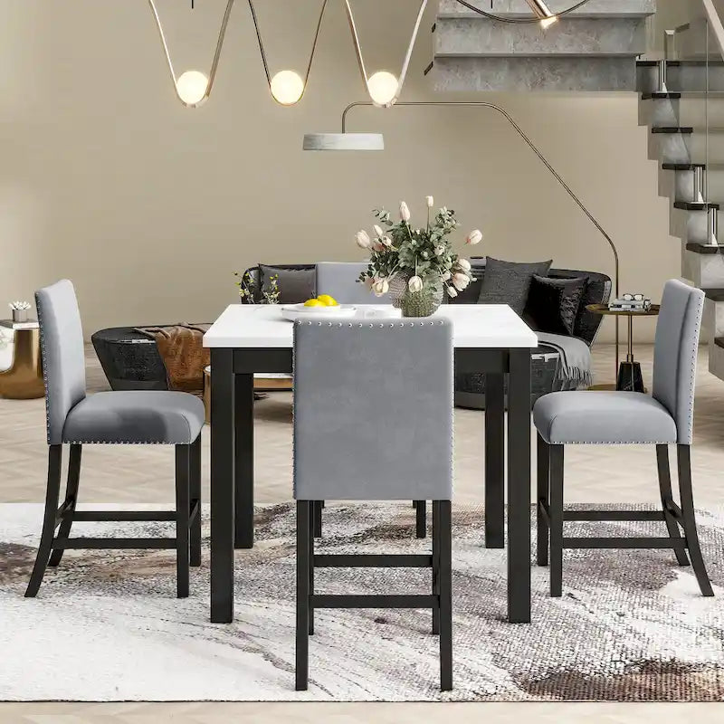 Grey Velvet Counter Height Dining Set for 4