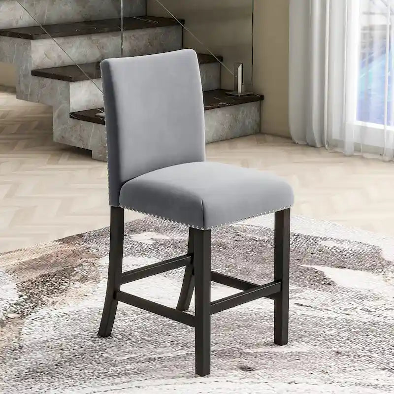 Grey Velvet Counter Height Dining Set for 4