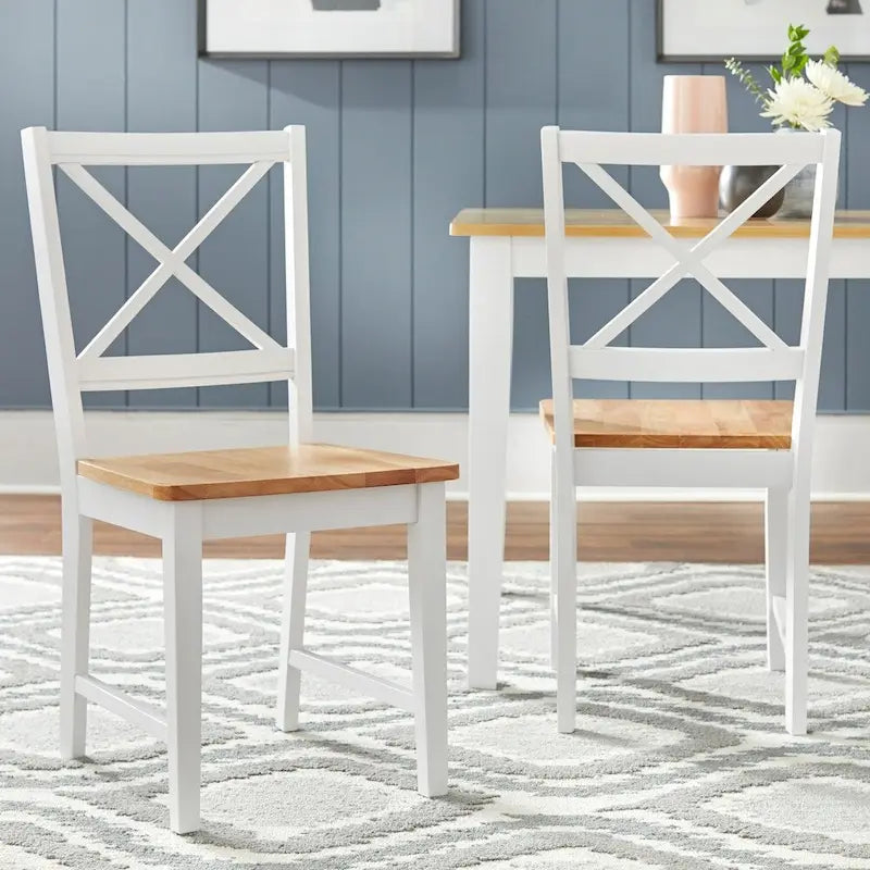 6-Piece White & Natural Wood Dining Set with Bench for 6 People