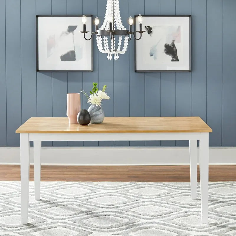 6-Piece White & Natural Wood Dining Set with Bench for 6 People