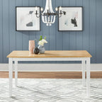 6-Piece White & Natural Wood Dining Set with Bench for 6 People