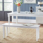 6-Piece White & Natural Wood Dining Set with Bench for 6 People
