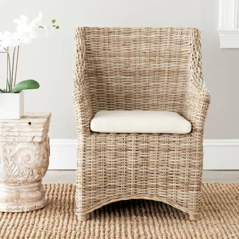 Wicker Washed Brown Wingback Arm Chair - Single Seat