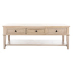Sepia Pine Traditional Rectangle Coffee Table with 3 Drawers - 54x24x19 inches