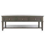 Sepia Pine Traditional Rectangle Coffee Table with 3 Drawers - 54x24x19 inches